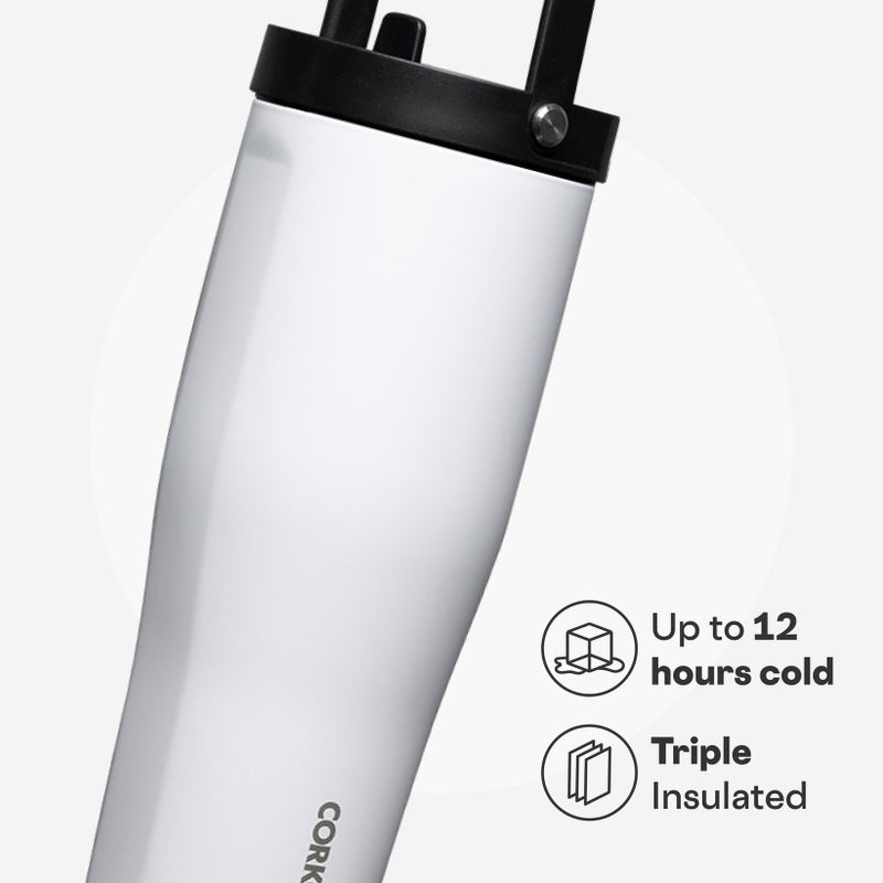 كوركسيكل Corkcicle Go Cup XL - كوب سفر مانع للتسرب - زجاجة مياه ثلاثية معزولة من الفولاذ المقاوم للصدأ - مقبض سهل الحمل - هدية أدوات الشرب الصيفية - تحافظ على المشروبات باردة - 30 أونصة - أبيض لامع - Image 3