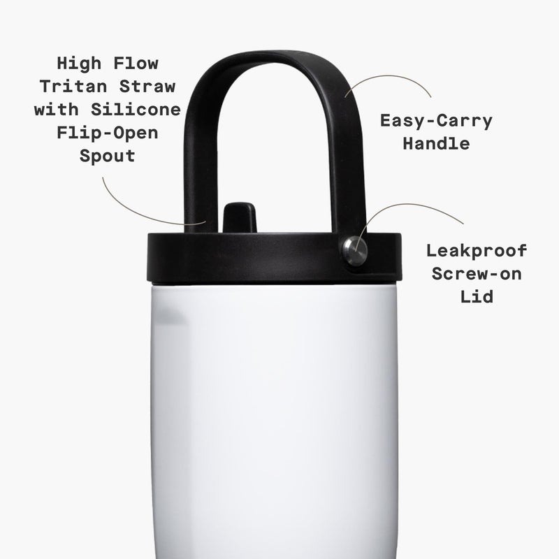 كوركسيكل Corkcicle Go Cup XL - كوب سفر مانع للتسرب - زجاجة مياه ثلاثية معزولة من الفولاذ المقاوم للصدأ - مقبض سهل الحمل - هدية أدوات الشرب الصيفية - تحافظ على المشروبات باردة - 30 أونصة - أبيض لامع - Image 4