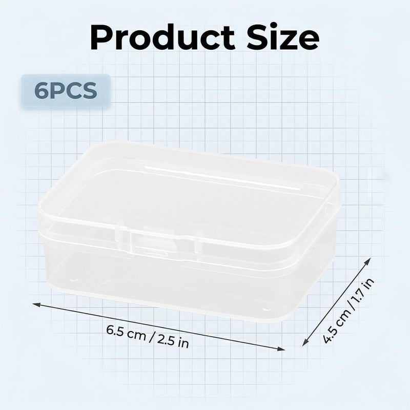 Rumyve 6Pcs Clear Plastic Storage Boxes with Lids - Mini Rectangular Containers for Beads, Business Cards, Pills, and Small Items(6.5 * 4.5 * 2 cm) - Image 2