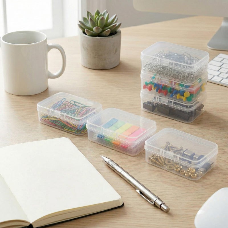 Rumyve 6Pcs Clear Plastic Storage Boxes with Lids - Mini Rectangular Containers for Beads, Business Cards, Pills, and Small Items(6.5 * 4.5 * 2 cm) - Image 5