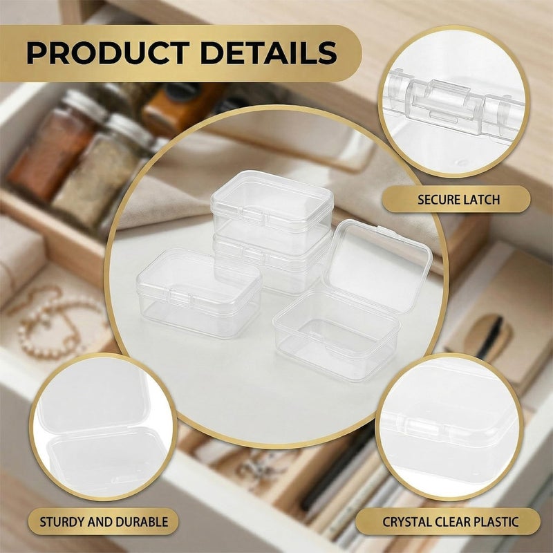 Rumyve 6Pcs Clear Plastic Storage Boxes with Lids - Mini Rectangular Containers for Beads, Business Cards, Pills, and Small Items(6.5 * 4.5 * 2 cm) - Image 3