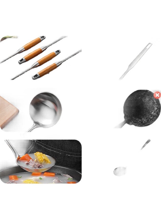 Bayco 304 Stainless Steel Soup Ladle, Large Size, Heat-Resistant, Wooden Handle, For Soup Pot, Hot Pot, Iron Pot, Cooking, Porridge Ladle, Bc7807 - Image 2