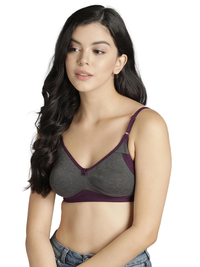 Clovia Women's Cotton Rich Solid Non-Padded Full Cup Wire Free T-Shirt Bra (BR0790P05_Dark Grey_36C) - Image 1