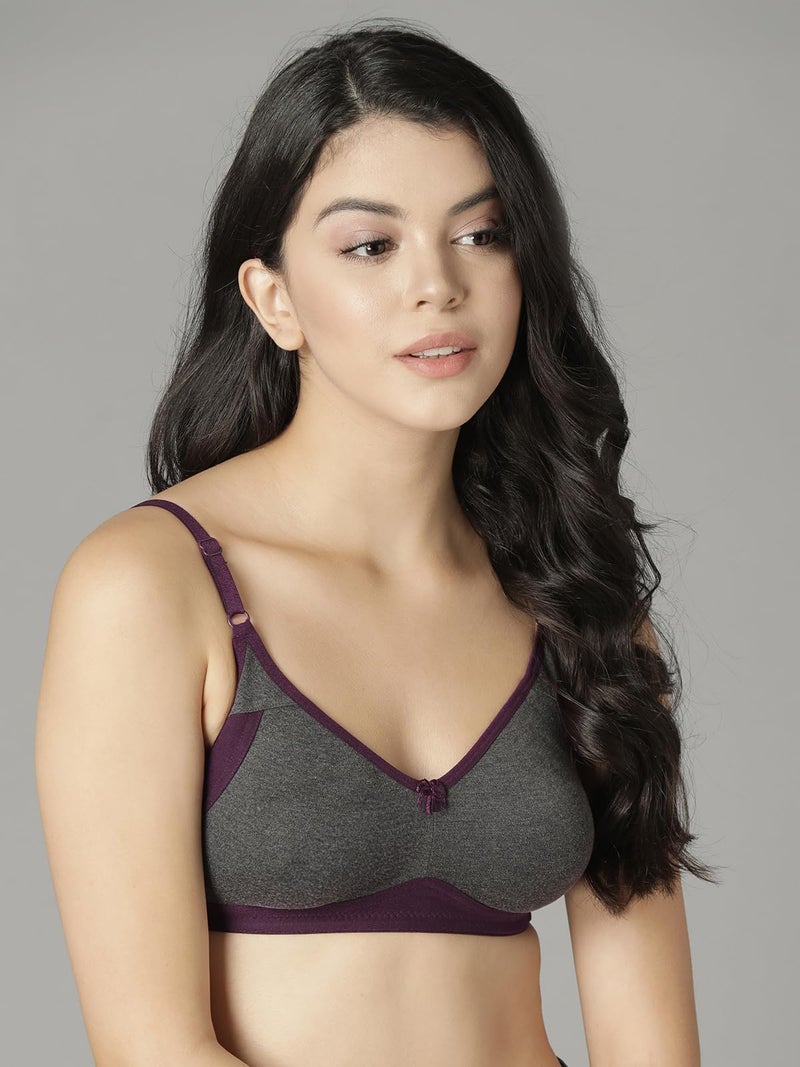 Clovia Women's Cotton Rich Solid Non-Padded Full Cup Wire Free T-Shirt Bra (BR0790P05_Dark Grey_36C) - Image 4