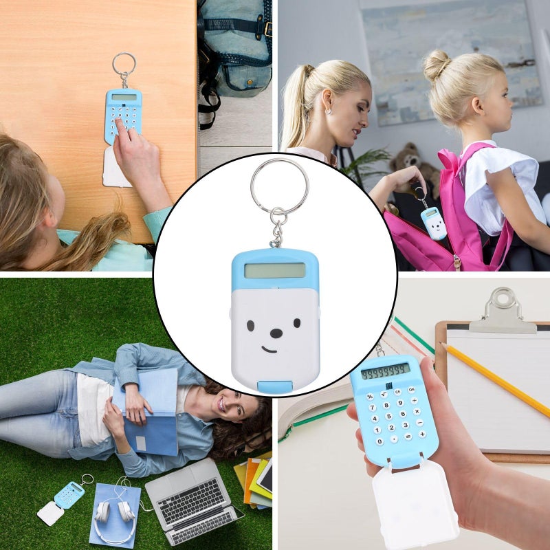 2Pcs Mini Pocket Calculator Cute Blue Cartoon Design Portable for Students School Office - Image 5