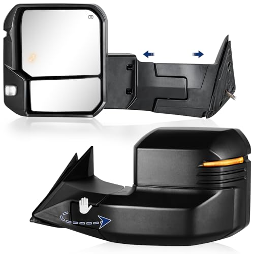 Sanooer Towing Mirror Compatible with 2022-2025 Tundra with Blind Spot Monitoring Power Adjusted Heated Glass Turn Signal Backup Lamp Manual Telescoping & Folding Pair - Image 1
