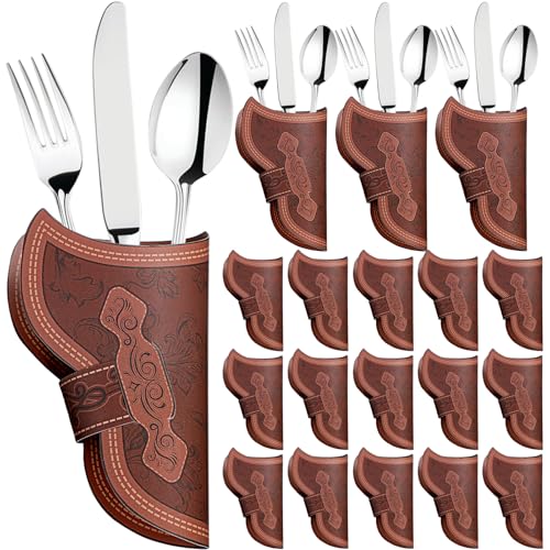 Newtay Cowboy Holster Silverware Holders Cardstock Western Party Tableware Supplies Cutlery Sleeve Knife and Fork Holder Vintage Utensil Holders for Western Rodeo Party Favors(36 Pcs) - Image 1