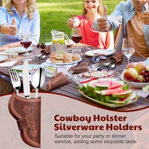 Newtay Cowboy Holster Silverware Holders Cardstock Western Party Tableware Supplies Cutlery Sleeve Knife and Fork Holder Vintage Utensil Holders for Western Rodeo Party Favors(36 Pcs) - Image 4