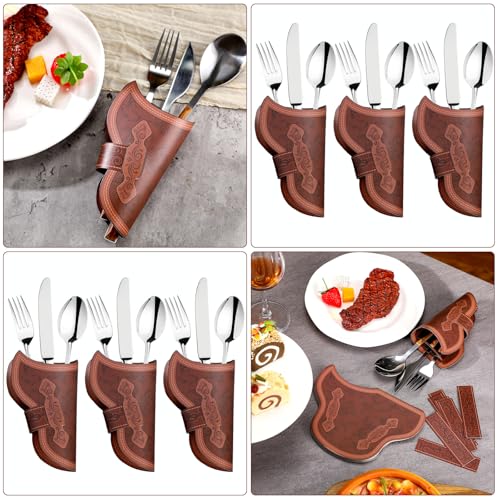 Newtay Cowboy Holster Silverware Holders Cardstock Western Party Tableware Supplies Cutlery Sleeve Knife and Fork Holder Vintage Utensil Holders for Western Rodeo Party Favors(36 Pcs) - Image 3