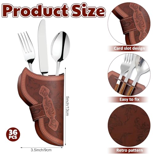 Newtay Cowboy Holster Silverware Holders Cardstock Western Party Tableware Supplies Cutlery Sleeve Knife and Fork Holder Vintage Utensil Holders for Western Rodeo Party Favors(36 Pcs) - Image 2