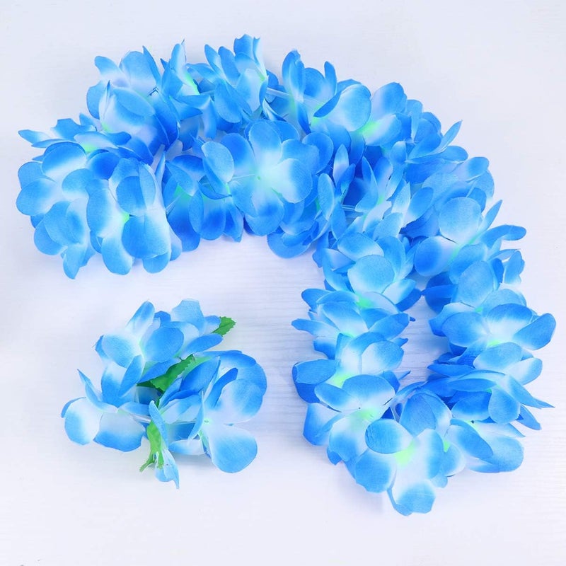 comfrt 1 Set 4pcs Sky-Blue Hawaiian Floral Garland Hawaiian Bright Color Hawaiian Leis Necklace Party Fancy Accessaries (Sky-Blue) - Image 3