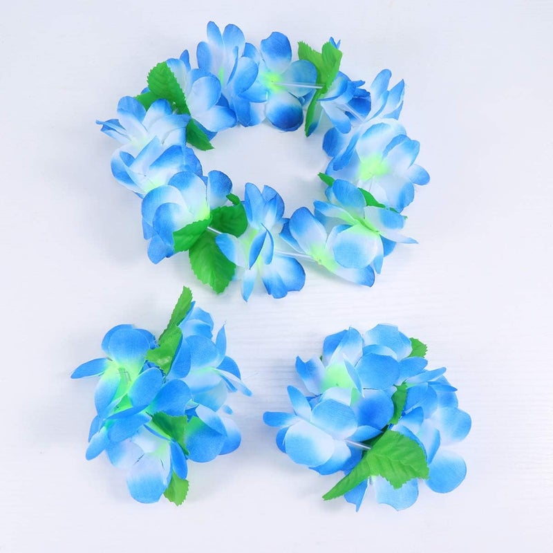 comfrt 1 Set 4pcs Sky-Blue Hawaiian Floral Garland Hawaiian Bright Color Hawaiian Leis Necklace Party Fancy Accessaries (Sky-Blue) - Image 2