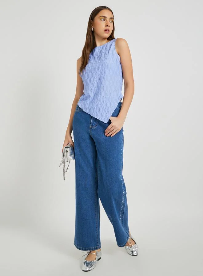 Take Two Take Two Texture Sleeveless Curved Hem Top