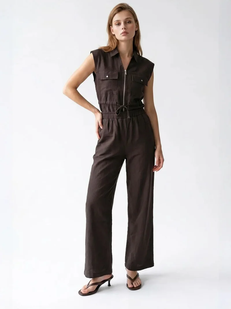 ميكسراي MIXRAY Cotton Sleeveless Vest And Wide-Leg Trousers Set