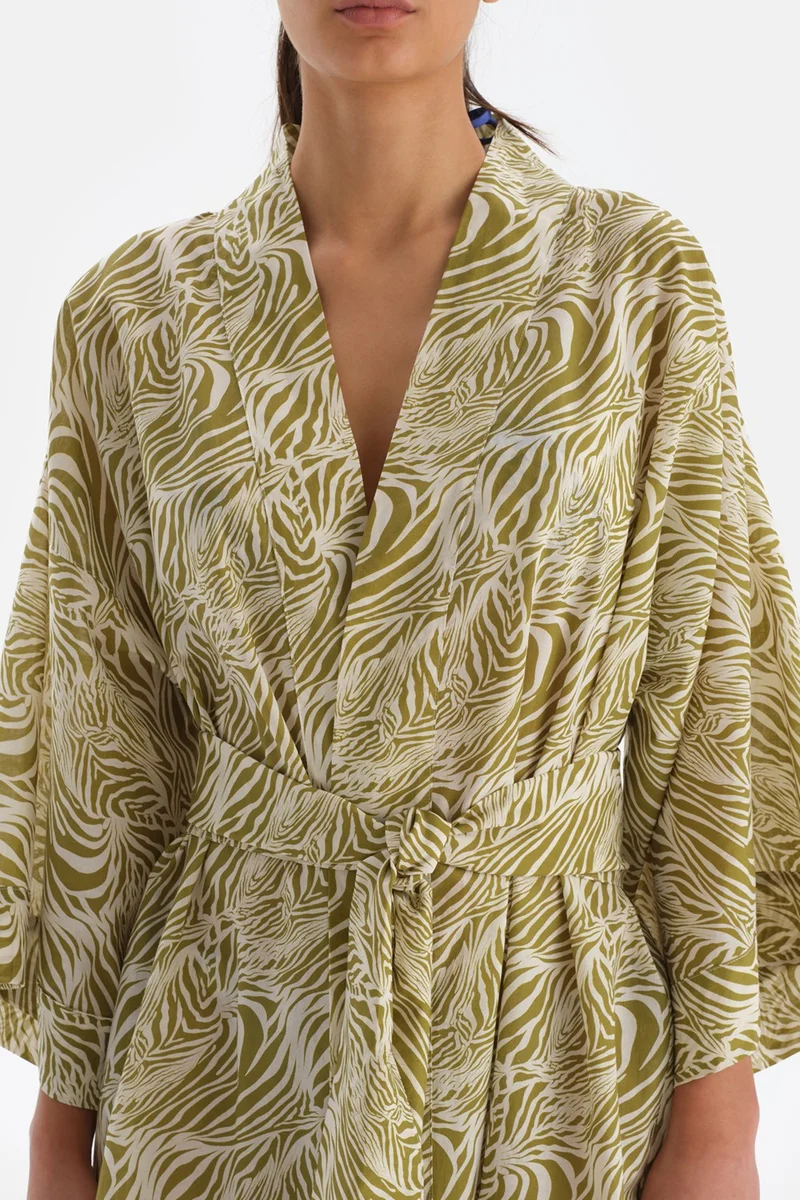 داجي Green-White Cotton Kimono