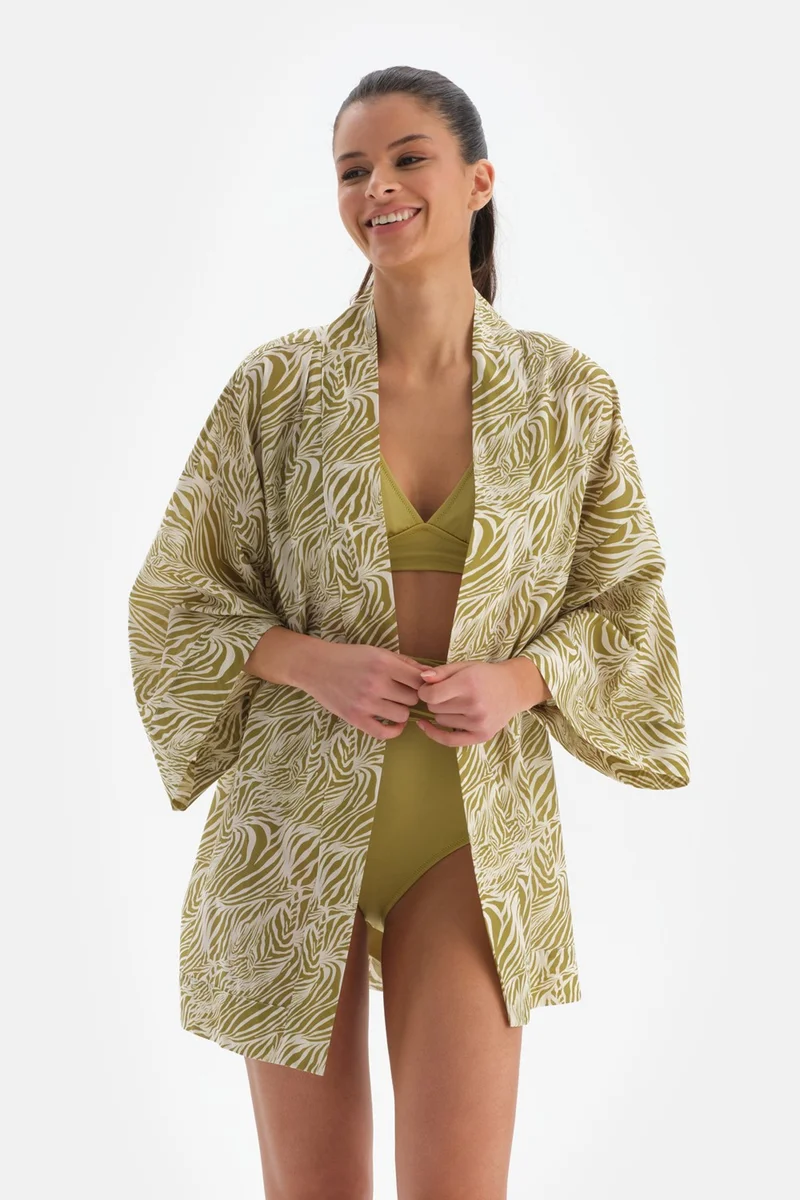 داجي Green-White Cotton Kimono