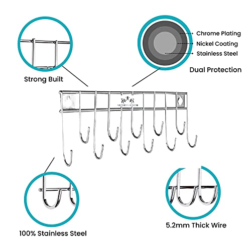 CR18 COLLECTION Stainless Steel Hook Hanger Rail/Towel Rod/Hook Rail for Bathroom and Kitchen Pack of-2 (Silver) - Image 3