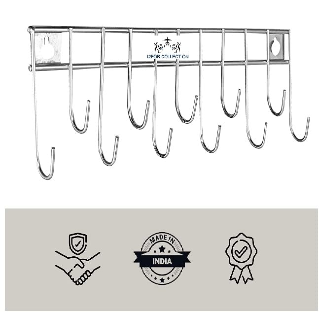 CR18 COLLECTION Stainless Steel Hook Hanger Rail/Towel Rod/Hook Rail for Bathroom and Kitchen Pack of-2 (Silver) - Image 5