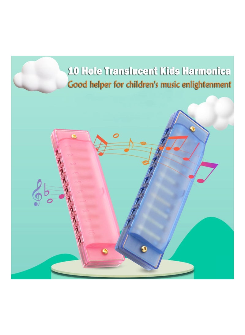 Kids Harmonica Set - 10 Hole Translucent Harmonicas for Beginners, Educational Musical Instruments for Children, Perfect for Parties and Holidays (5 Pack in Blue, Red, Green, Orange, Pink)  - Image 3
