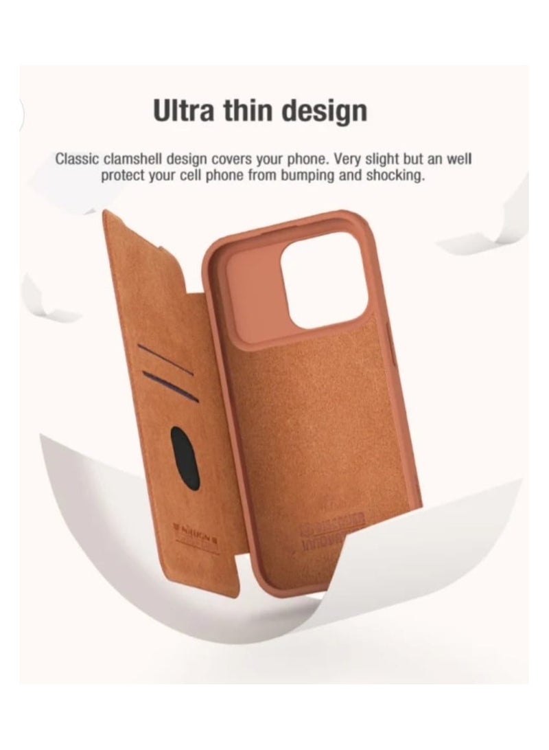 Nillkin For iPhone 15 Pro Max NILLKIN Flip QIN Series Pro Sliding Camera Cover Design Leather Phone Case(Brown) - Image 4