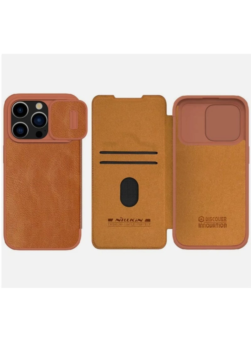 Nillkin For iPhone 15 Pro Max NILLKIN Flip QIN Series Pro Sliding Camera Cover Design Leather Phone Case(Brown) - Image 1