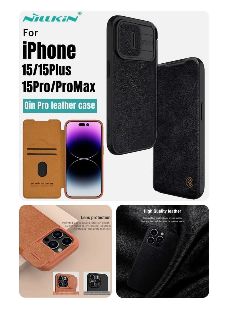 Nillkin For iPhone 15 Pro Max NILLKIN Flip QIN Series Pro Sliding Camera Cover Design Leather Phone Case(Brown) - Image 5