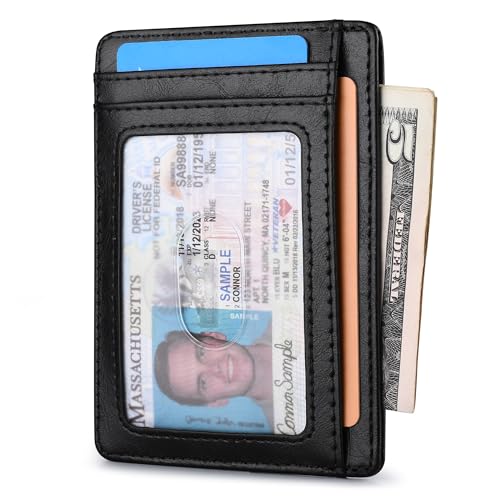 Buffway Slim Minimalist Front Pocket RFID Blocking Leather Wallets for Men and Women - Carbon Fiber Coffee - Image 2