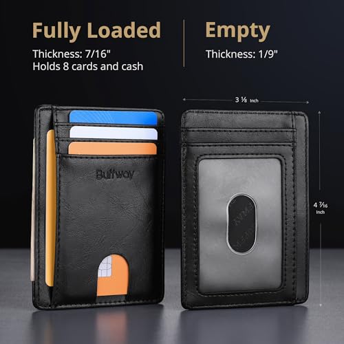 Buffway Slim Minimalist Front Pocket RFID Blocking Leather Wallets for Men and Women - Carbon Fiber Coffee - Image 5