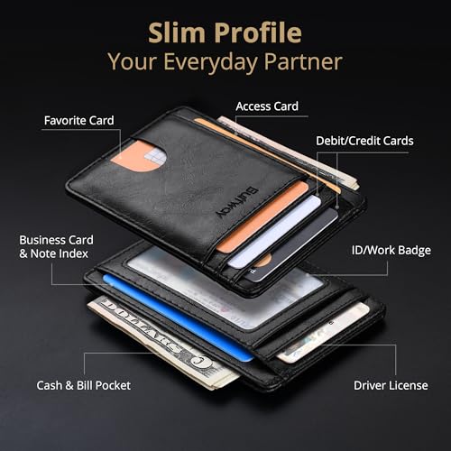 Buffway Slim Minimalist Front Pocket RFID Blocking Leather Wallets for Men and Women - Carbon Fiber Coffee - Image 3