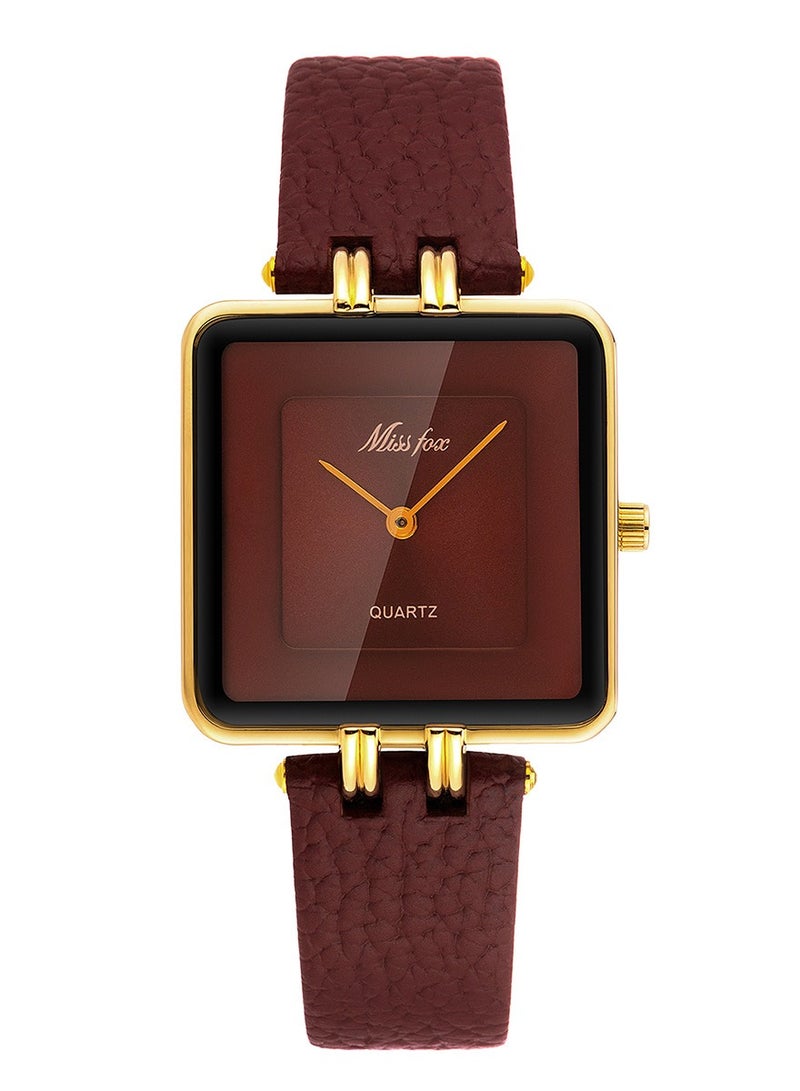 MISS FOX Women's Simple Square Dial Watch Fashion Leather Belt Ladies Quartz Watch  - Image 1