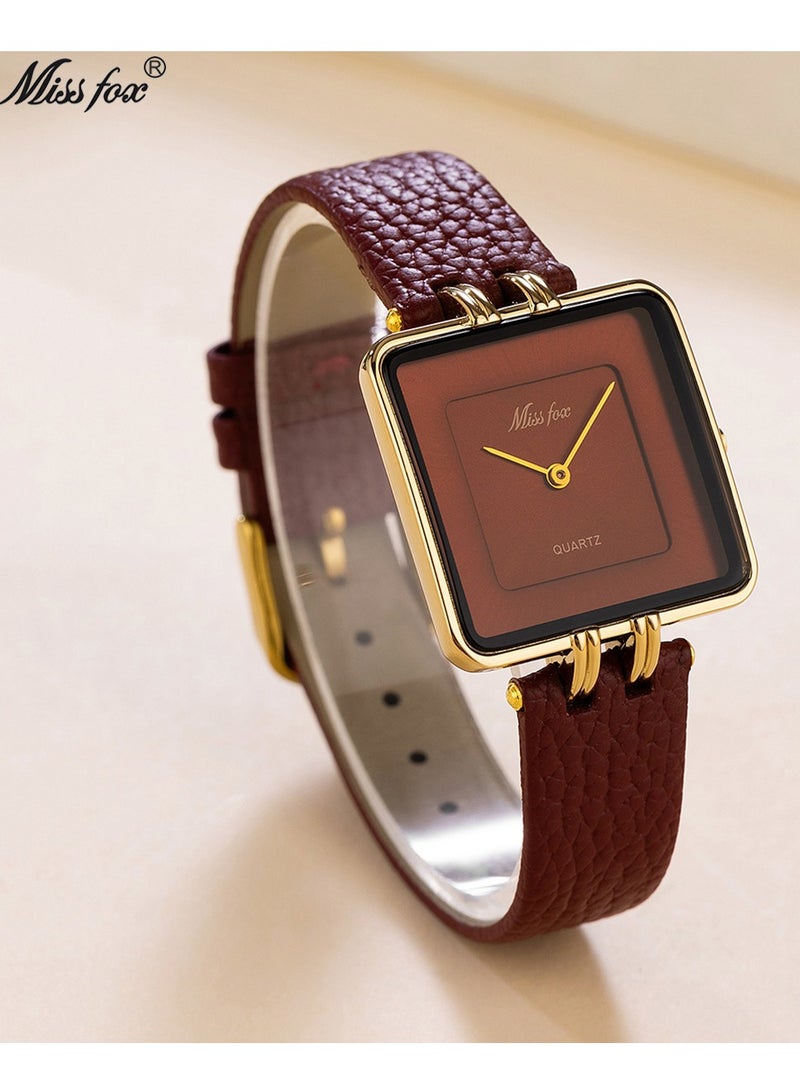 MISS FOX Women's Simple Square Dial Watch Fashion Leather Belt Ladies Quartz Watch  - Image 2