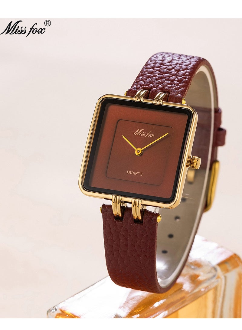 MISS FOX Women's Simple Square Dial Watch Fashion Leather Belt Ladies Quartz Watch  - Image 3