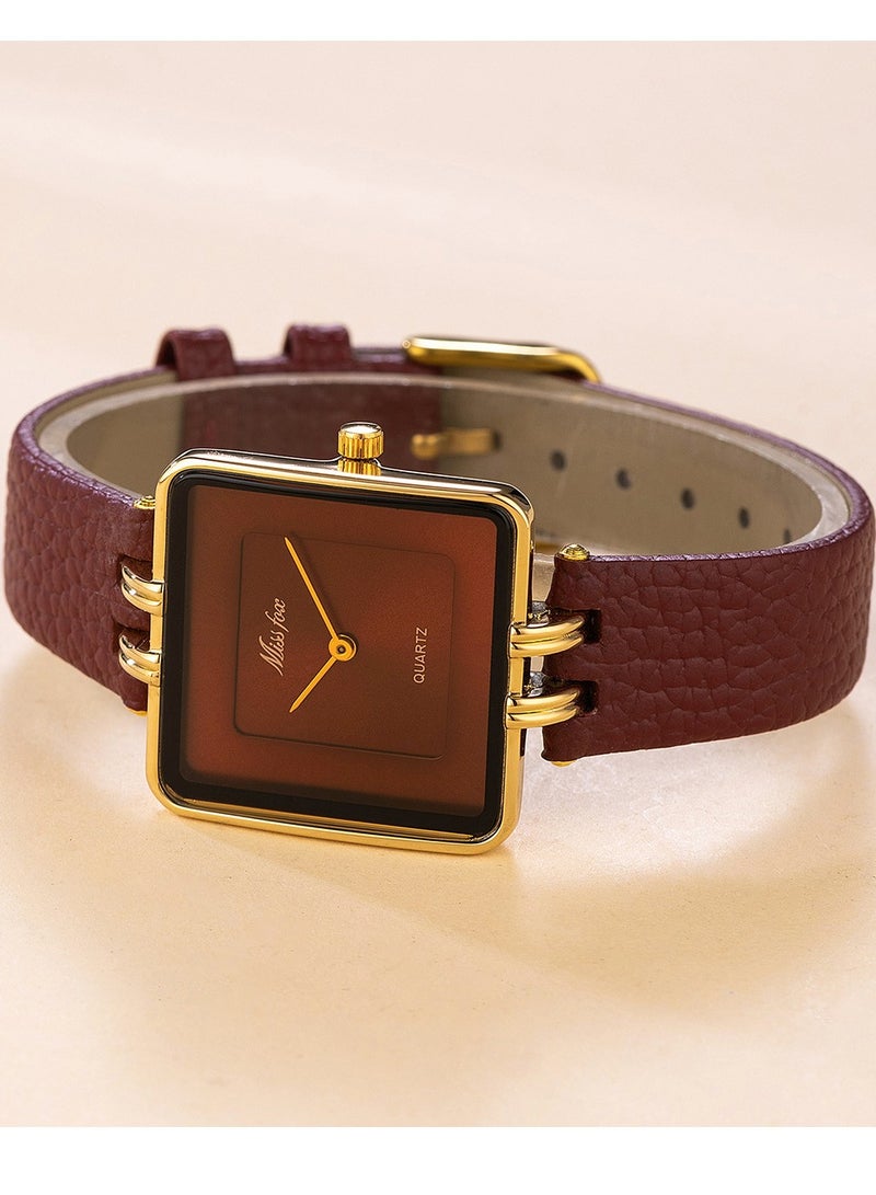 MISS FOX Women's Simple Square Dial Watch Fashion Leather Belt Ladies Quartz Watch  - Image 4