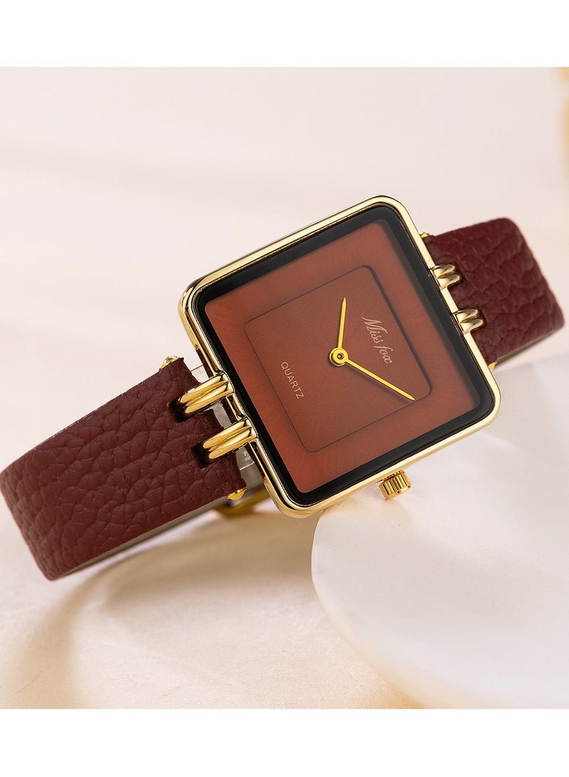 MISS FOX Women's Simple Square Dial Watch Fashion Leather Belt Ladies Quartz Watch  - Image 5