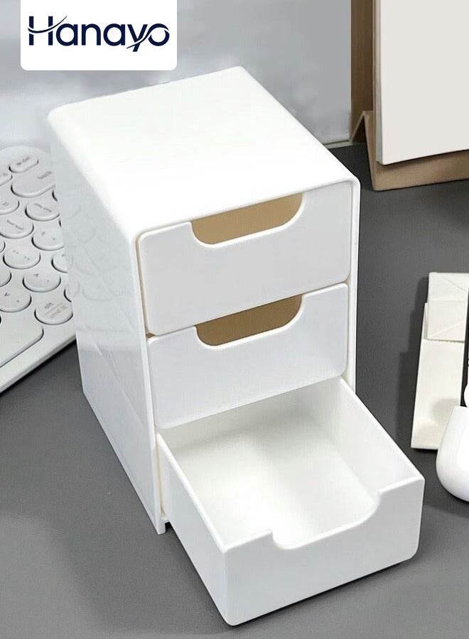 Hanayo 3 Tier Drawer Organizer Storage Boxes Drawer Bins Desktop Small things Organizer Storage Bins for Versatile Use Home Organization and Storage(White) - Image 1