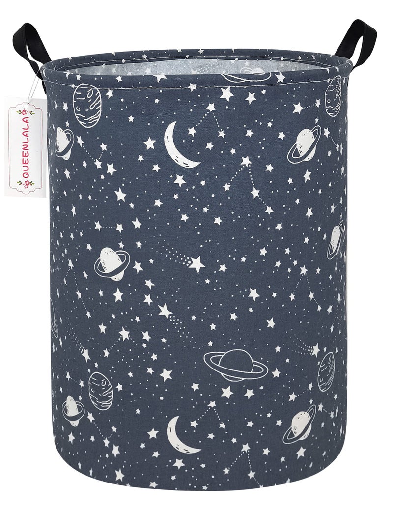 QUEENLALA Large Storage BasketLaundry HamperBathroomHome DecorCollapsible Round Storage BinBoys and Girls HamperBoxesClothingRoundbluestarry sky