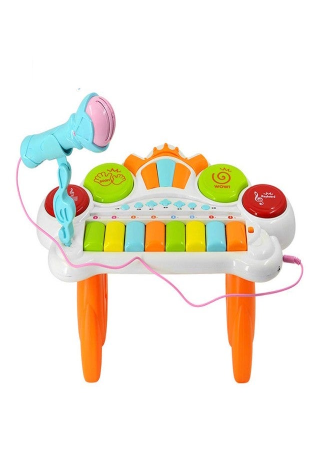 VikriDA 2 in 1 Kids Drum Set and Piano Toy with AUX Capability, Musical Instruments Playset Flash Light Toy with Adjustable Microphone, Toys for Boys and Girls - Image 1