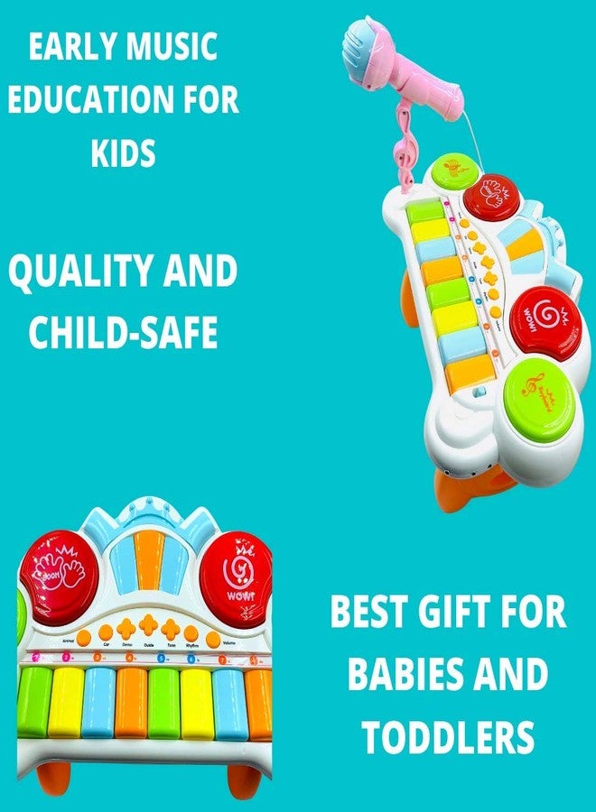 VikriDA 2 in 1 Kids Drum Set and Piano Toy with AUX Capability, Musical Instruments Playset Flash Light Toy with Adjustable Microphone, Toys for Boys and Girls - Image 5