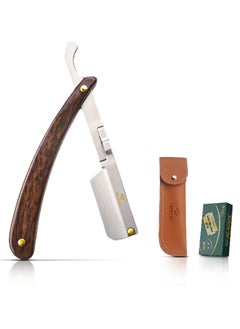 GUTCHE GUTCHE Razor Set with 10 Stainless Steel Blades, Professional Hairdressing Razor, Premium Men's Single Blade Razor, Beard Trimmer with Leather Pouch  - Image 1