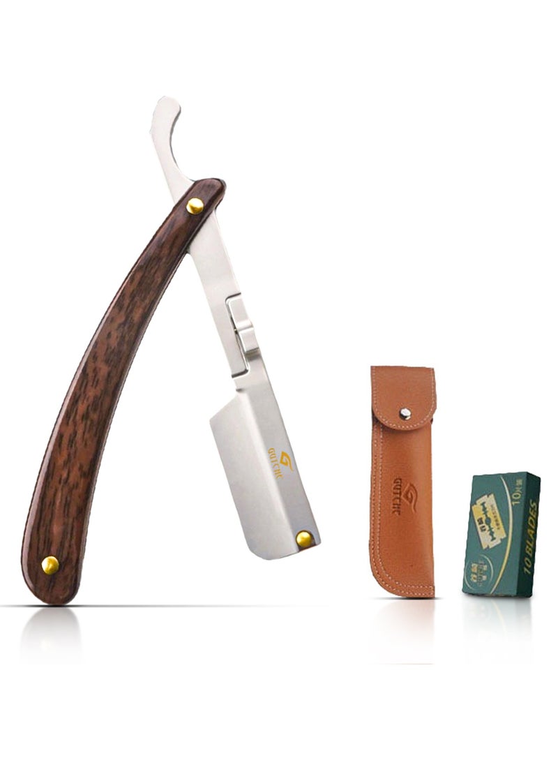 GUTCHE GUTCHE Razor Set with 10 Stainless Steel Blades, Professional Hairdressing Razor, Premium Men's Single Blade Razor, Beard Trimmer with Leather Pouch  - Image 1