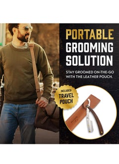 GUTCHE GUTCHE Razor Set with 10 Stainless Steel Blades, Professional Hairdressing Razor, Premium Men's Single Blade Razor, Beard Trimmer with Leather Pouch  - Image 5