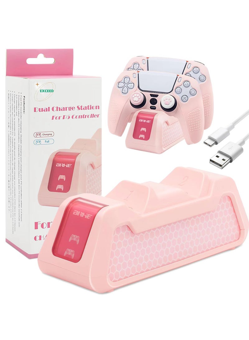 Exceed PS5 Controller Charging Station Pink| PS5 Controller Charger for PlayStation 5 DualSense Controller | USB Type C PS5 Charger Stand with LED Indicator - Image 1