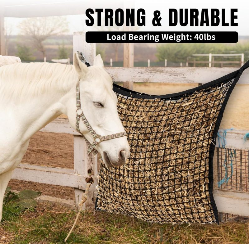 Slow-Feed Hay Net: 90*80CM Black Large Capacity - Easy Fill Hay Bag for Horses Goats Sheep Donkeys Trailer Use - Image 4