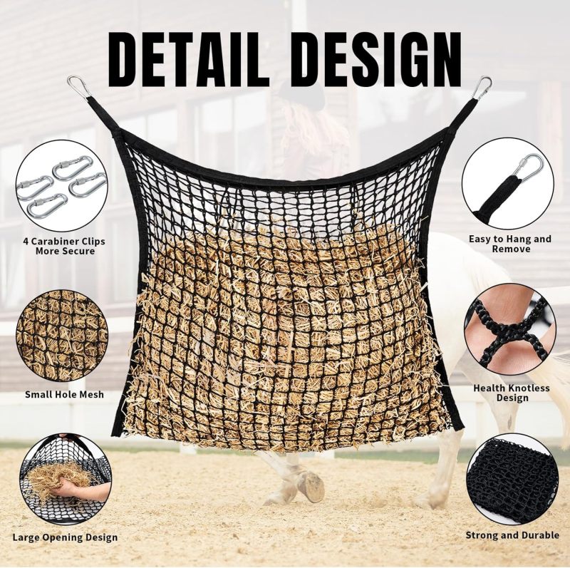 Slow-Feed Hay Net: 90*80CM Black Large Capacity - Easy Fill Hay Bag for Horses Goats Sheep Donkeys Trailer Use - Image 3
