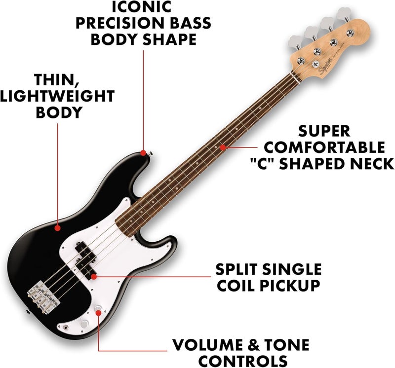 FENDER Fender Squier Debut Series Precision Bass Guitar Beginner Guitar with 2Year Warranty Includes Free Lessons Black with Matte Finish  - Image 2