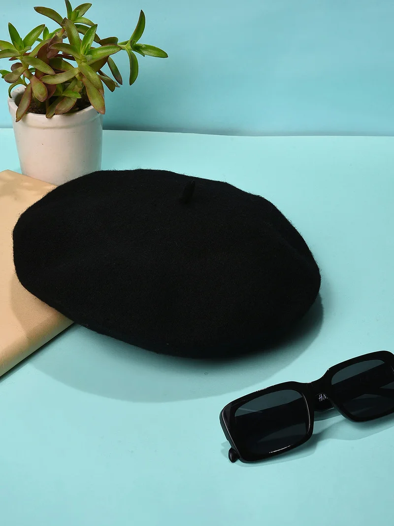 Haute Sauce Black Solid Vintage French Beret Hat