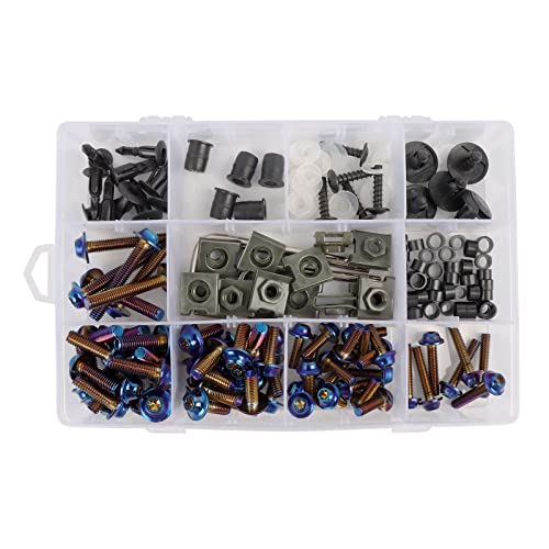 BAIONE Fairing Bolt Kit 195PCS Stainless Steel M5 M6 Motorcycle Windscreen Fairing Screws Fasteners Universal Compatible with Yamaha Honda Kawasaki Suzuki BMW Sportbike Bodywork Bolts Blue