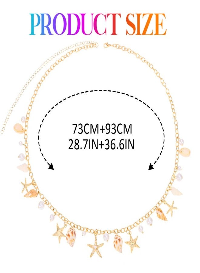 Nicute Seashell Belly Chain Gold Wasit Chain Starfish Shell Body Chain Summer Beach Bikini Body Jewelry for Women (Gold1) - Image 2