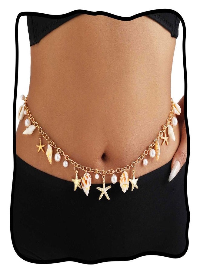 Nicute Seashell Belly Chain Gold Wasit Chain Starfish Shell Body Chain Summer Beach Bikini Body Jewelry for Women (Gold1) - Image 1
