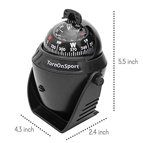 TurnOnSport Boat Compass Marine Dash Mount - Boating Dashboard Compass Large | Navigation Marine Compass for Boat Surface Mount | Illuminated Ball Compass for Ship Dashboard - LED Light Sea Compass Bracket - Image 3